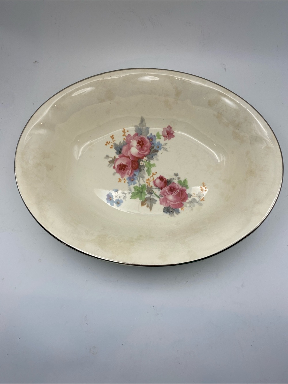 Vintage Floral Serving Bowl - Pink Rose Pattern